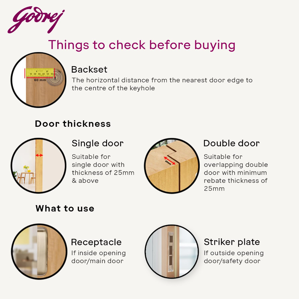 Godrej Centaur Rim Lock | Worlds 1st Dual Motion Lock | Ultra XL Plus Technology | 1CK Latch Lock for Main & Safety Door | Suitable for Single & Double Wooden Doors | Brass Finish | 5 Years Warranty